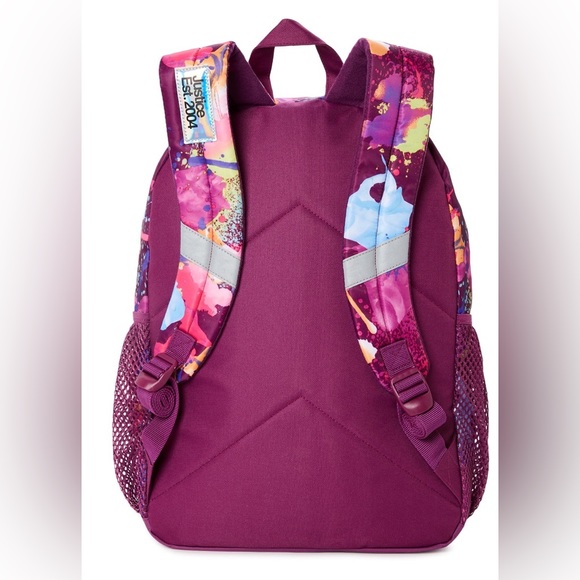Justice Girl’s 17” Laptop Backpack Iridescent Purple Multi-Color Splatter - Picture 3 of 4